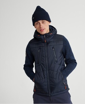 Superdry Storm Hybrid Cipzár Férfi Kapucnis Pulóver Fekete/Sötétkék | SGDFO8927